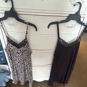 Lace-Trim Chemise Slip in Black and Leopard